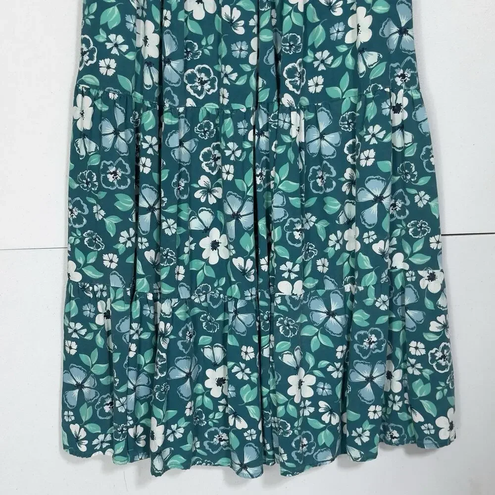 Sincerely Jules Girls Tropical Floral Tiered Midi Dress 10 Blue Green Summer